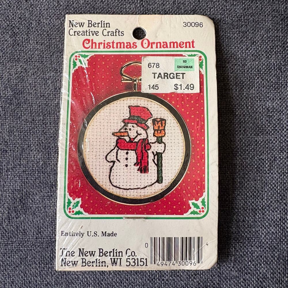 Snowman Christmas Ornament Vintage Counted Cross Stitch Kit by New Berlin Co.